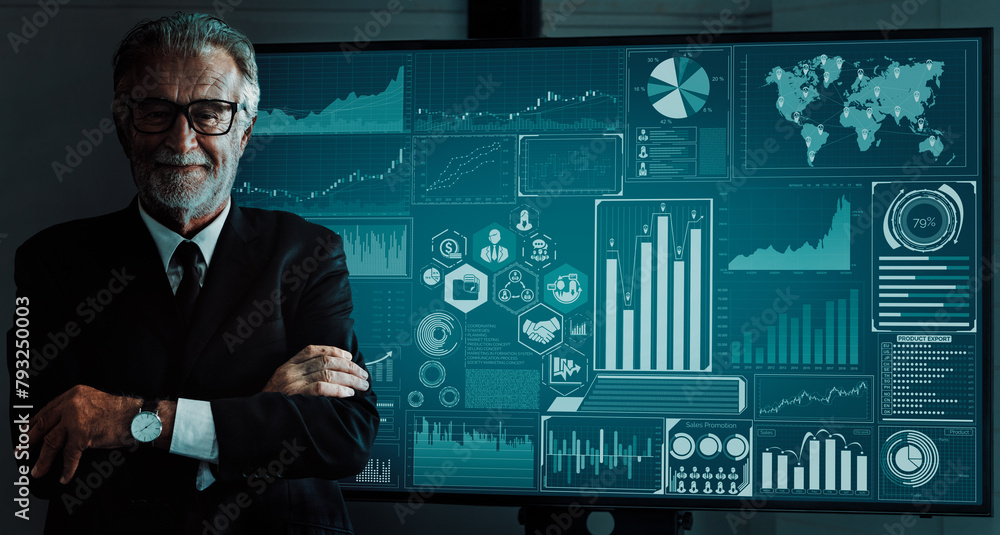 Poster data analysis for business and finance concept. interface showing future computer technology of prof