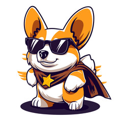 A cartoon dog wearing sunglasses and a star cape