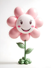 cute happy flower balloon character with pink and white colors on a white background