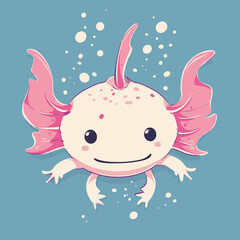 Cute axolotl cartoon on blue background. Cute vector illustration.