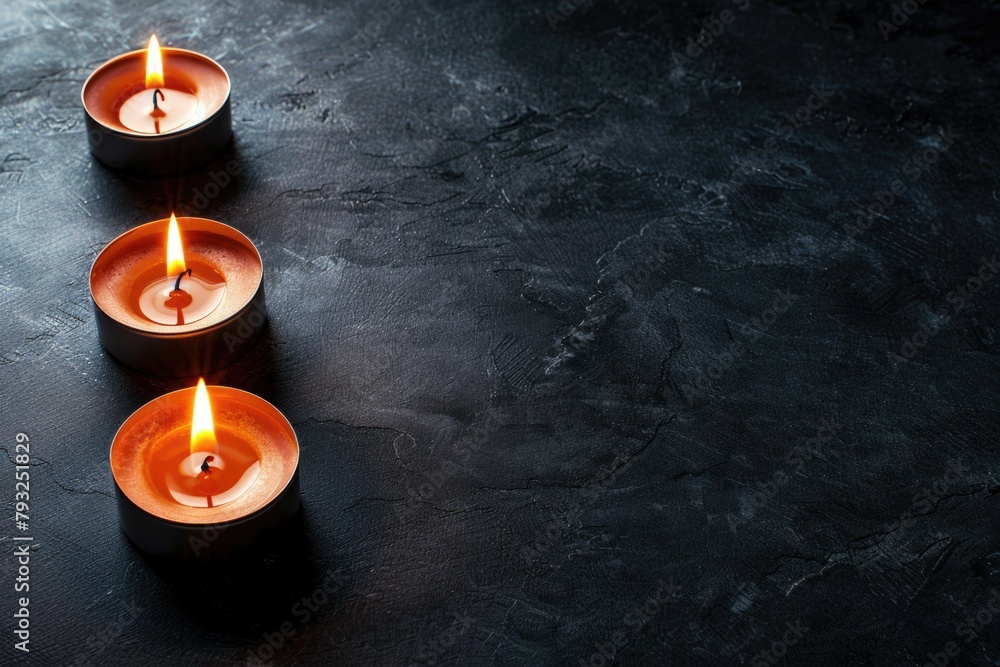 Poster three candles lined up on a table, suitable for various occasions