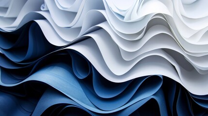 Twisting patterned blue and light white paper layers
