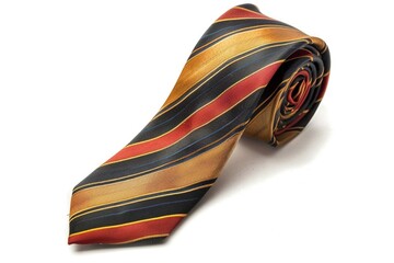 A striped neck tie laying on a white surface, suitable for fashion or business concepts