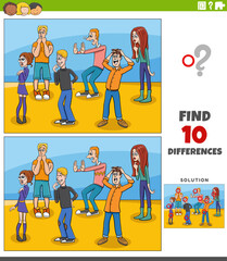 differences activity with cartoon surprised young people group