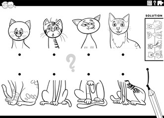 match halves activity with cartoon cats characters coloring page