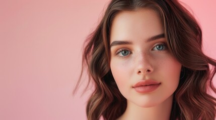 Fototapeta premium A close-up image of a woman on a pink background. Suitable for beauty or fashion concepts