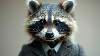 Dapper raccoon in suit and tie