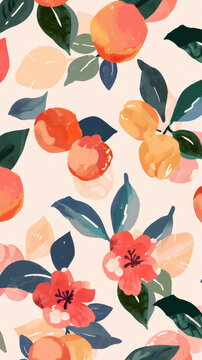 Orange and Pink Flower Pattern on White Background