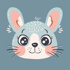 Cute little hare face. Vector illustration in flat style.