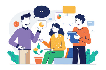 A diverse group of individuals conversing with each other in a social setting, people are talking about rules, Simple and minimalist flat Vector Illustration