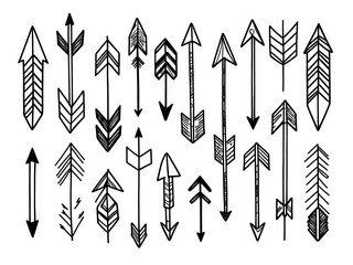  hand drawn arrows, vector illustration on a white background, simple doodle