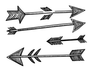 hand drawn doodle style arrows in different directions, vector graphics on a white background
