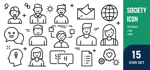 Society Line Editable Icons set. Vector illustration in modern thin line style of people related icons social group, diversity, communication, and more. Pictograms and infographics for mobile ap