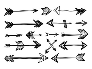 hand drawn doodle style arrows on white background
