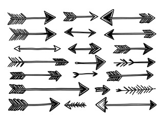 hand drawn doodle style arrows, vector graphics on a white background
