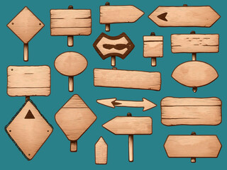 hand drawn wooden signs in a vector style with various shapes, signboards with rounded corners