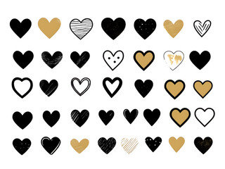 Vector hand drawn hearts in a doodle style on a white background