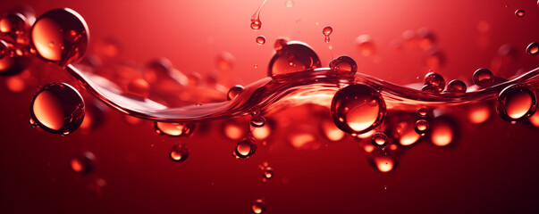Red wine bubbles background, liquid texture, panoramic view, generated ai