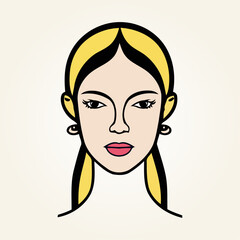 Female colorfully adorned face with distinct hairstyle and head-wear, Representing Global Beauty