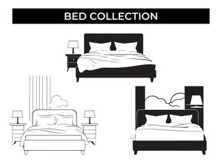 Bed and Nightstand in Black and White