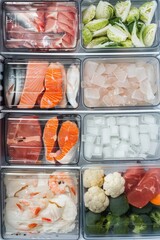 A Variety of Fresh Seafood and Meats Neatly Organized for Culinary Delights and Healthy Diets, Generative AI