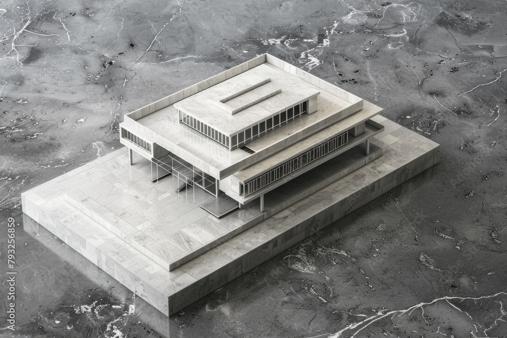 Aufkleber A model of a building on a cement slab, ideal for construction and architecture concepts