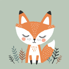 Cute cartoon fox. Hand drawn vector illustration in Scandinavian style.