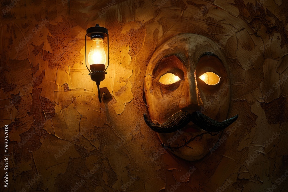 Aufkleber a wall with a mask and a light on it. suitable for interior design concepts
