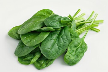 Fototapeta premium A bunch of spinach leaves on a clean white surface. Perfect for healthy eating concept