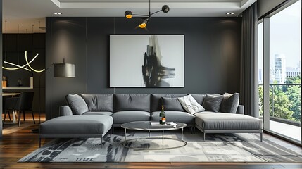 Step into the realm of contemporary design with our modern-style conceptual interior room 3D illustration. This captivating visual masterpiece brings to life the essence of sleek sophistication