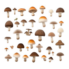 A collection of Champignon on white background