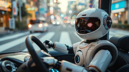 robot in the car.ai autopilot concept