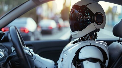 robot in the car.ai autopilot concept