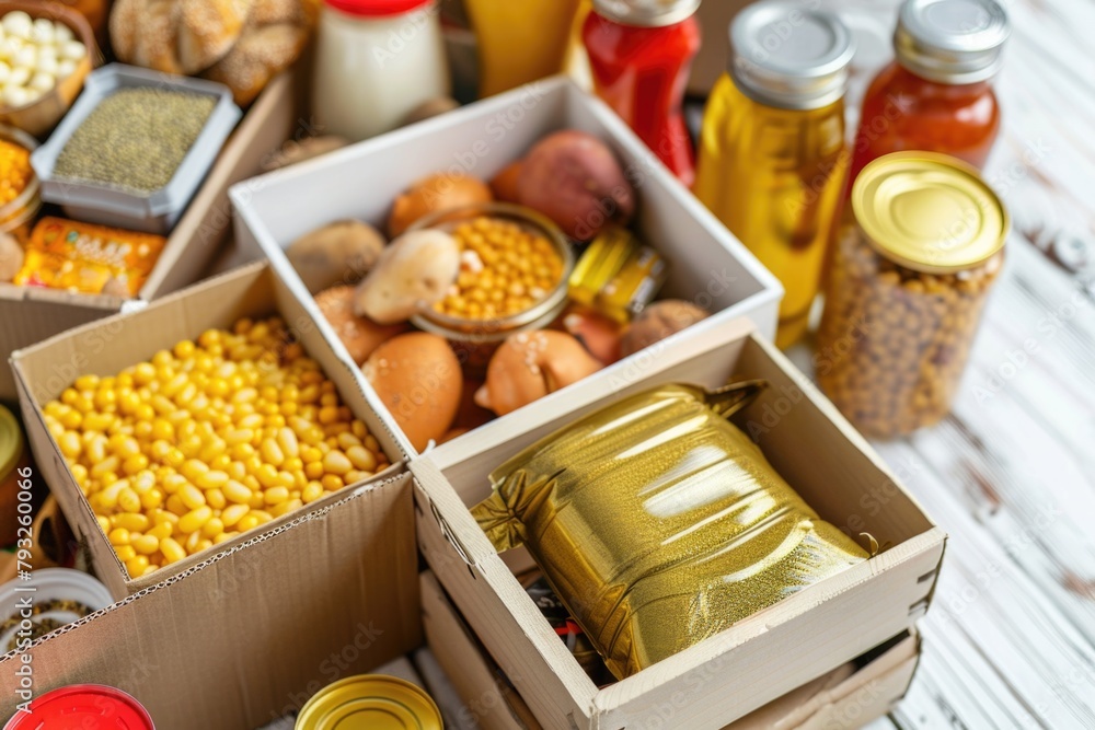 Aufkleber a collection of food boxes displayed on a table. suitable for various food and nutrition concepts