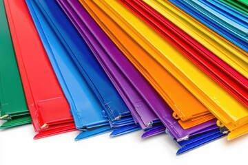 A bunch of colored folders stacked on top of each other. Ideal for office and organization concepts