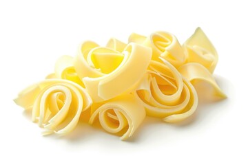 A pile of pasta on a white surface, perfect for food blogs and recipe websites