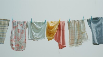 Line of clothes hanging on a clothes line. Perfect for laundry or clothing concepts