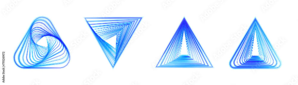 Poster triangle logo gradient light effect, spiral perspective png effect with rotation, fractal shape myst