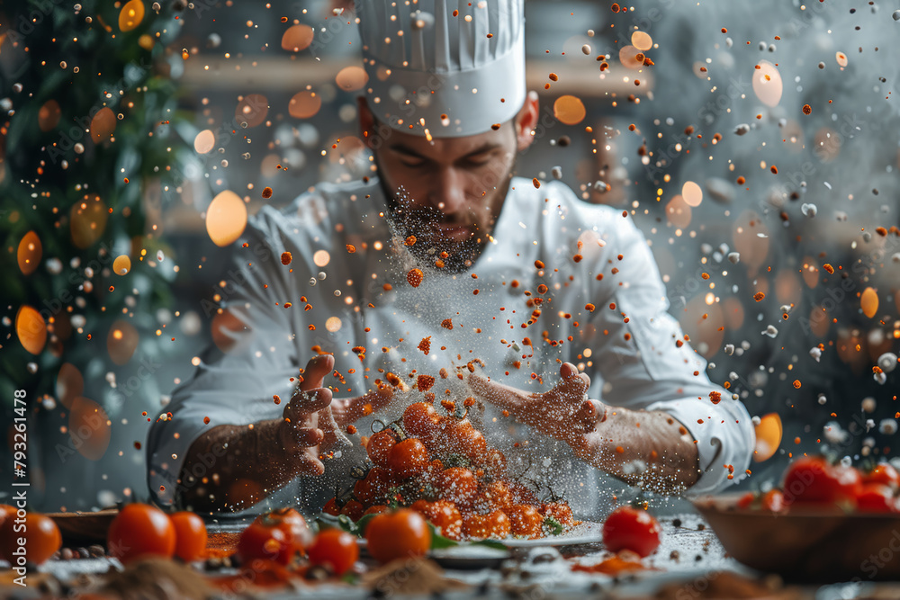 Poster a chef experimenting with new ingredients and techniques, pushing the boundaries of culinary innovat