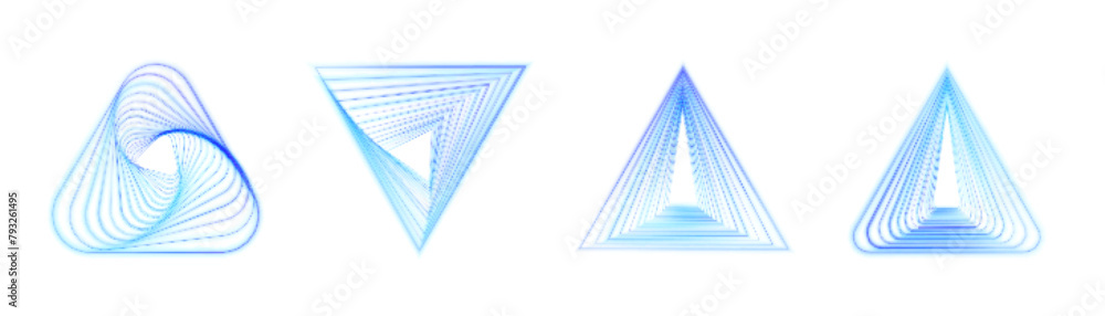 Poster triangle logo gradient light effect, spiral perspective with rotation, fractal shape mystical portal