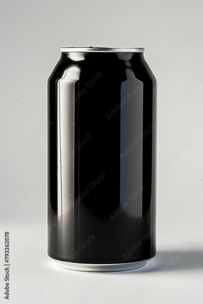Poster a can of soda on a table, perfect for food and beverage concepts