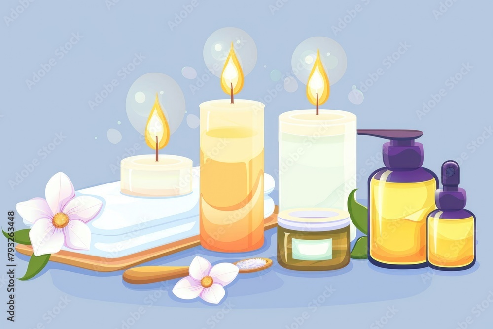 Aufkleber candles and soaps arranged on a table, suitable for spa or relaxation concepts