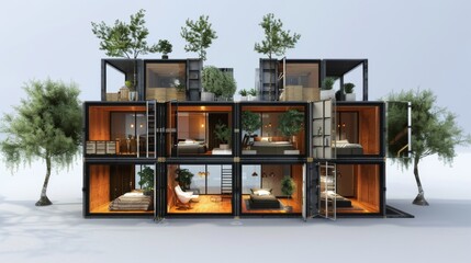 Modern House Surrounded by Many Windows and Trees