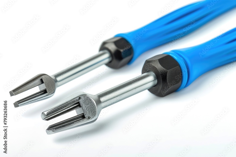Poster two blue screwdrivers sitting next to each other. ideal for hardware store advertisements