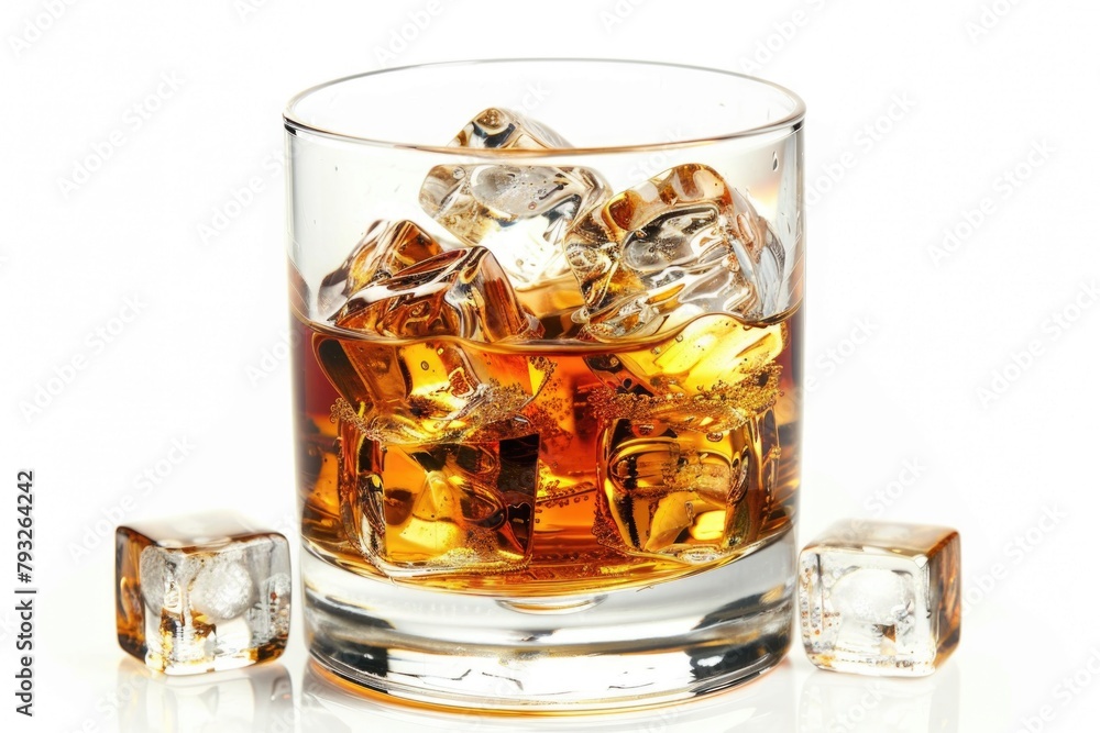 Aufkleber a glass of whiskey with ice cubes on the side. suitable for bar and beverage concepts