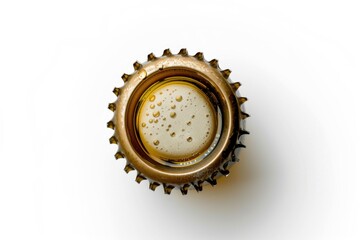 A detailed view of a beer bottle on a table. Suitable for beverage or pub related designs