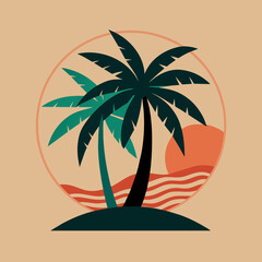 beautiful elegant summer graphic with palm tree sea and sunset