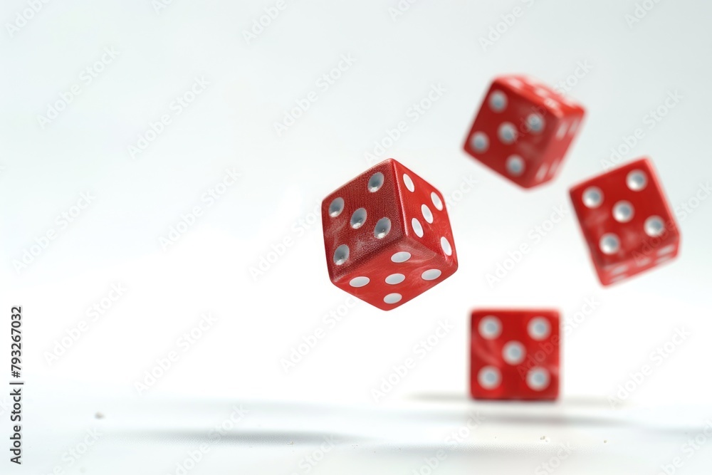 Poster group of red dice on a white surface, suitable for various tabletop games