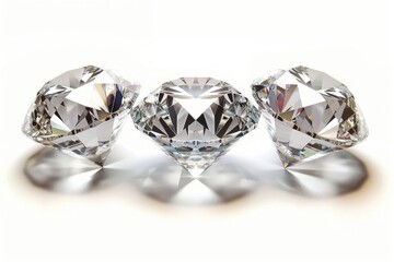 Fototapeta premium Three sparkling diamonds on a clean white background. Perfect for luxury and jewelry concepts