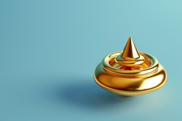 Fototapeta premium Shiny golden object placed on a vibrant blue surface. Ideal for product showcases or luxury themes